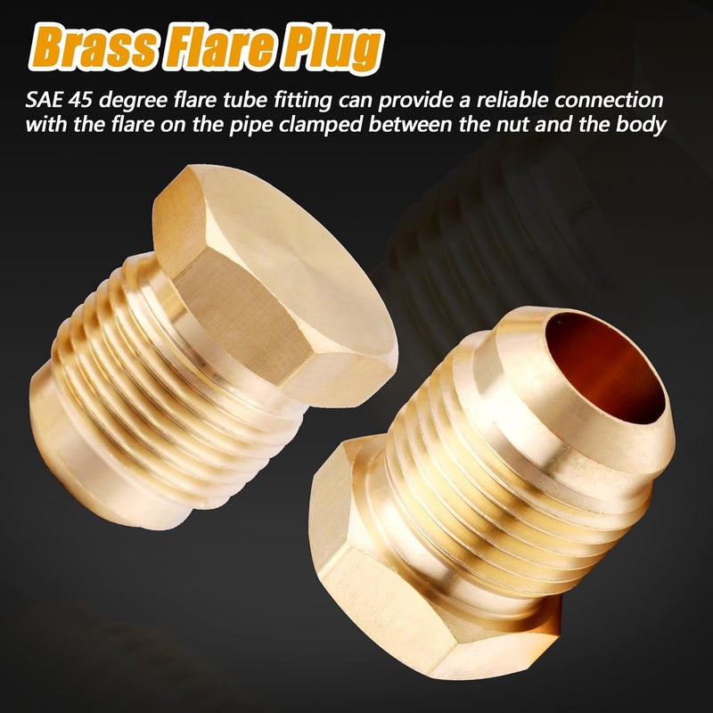 TOPGO 3 Pack Brass Flared Plug 5/16 Inch Tube OD Flare Tube Fitting SAE 45 Degree Hex Pipe Plug Seal Plug - Image 3